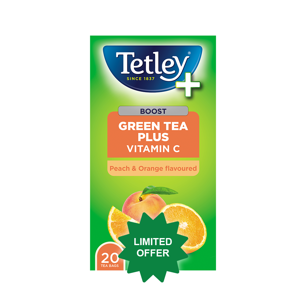 6 x Tetley+ Peach & Orange Flavoured Green Tea with Vitamin C