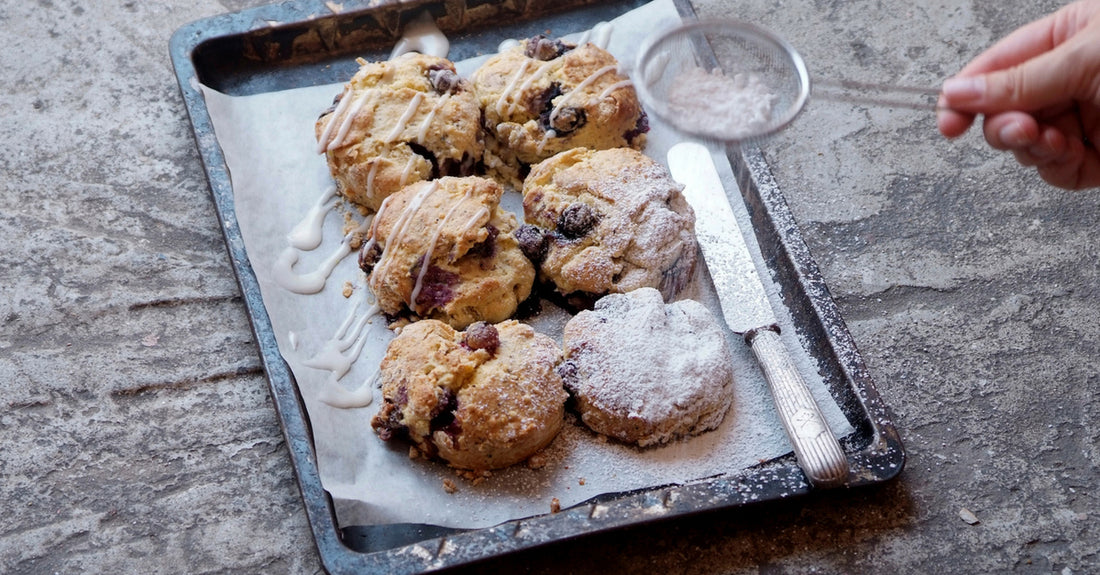 Blueberry Rooibos Scones with Yoghurt Glaze