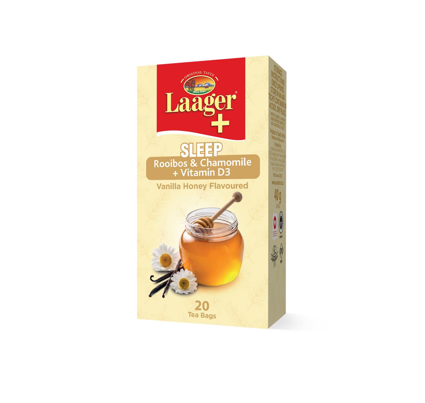 Laager+ SLEEP: Vanilla Honey flavoured Rooibos & Chamomile with Vitamin D3 20s