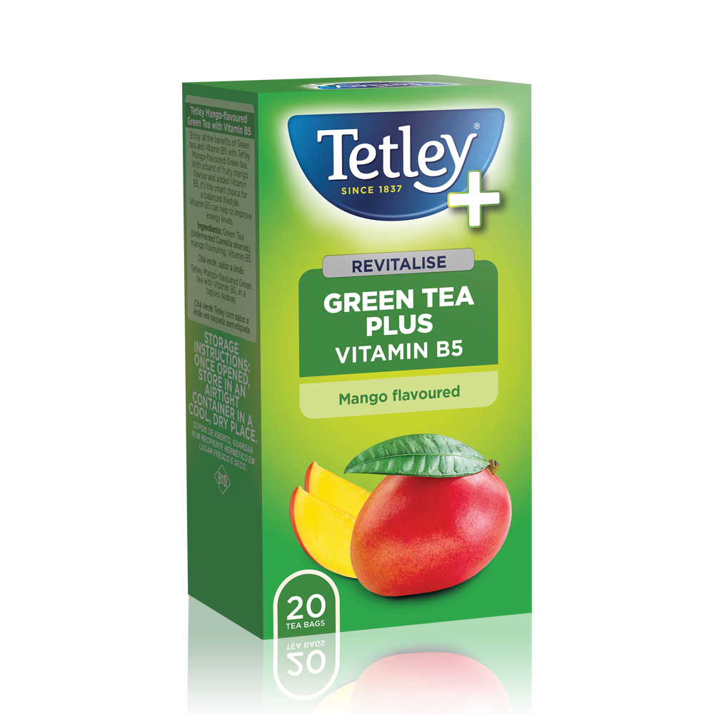 Tetley+ Mango flavoured Green tea with Vitamin B5