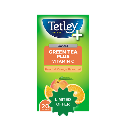 6 x Tetley+ Peach & Orange Flavoured Green Tea with Vitamin C